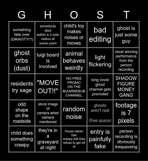 WUHHHH SCAWY GHOST SIGHTINGS Bingo Card