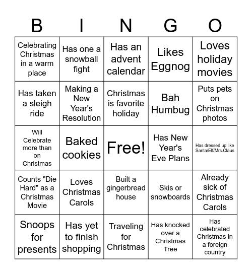 Holiday Bingo Card