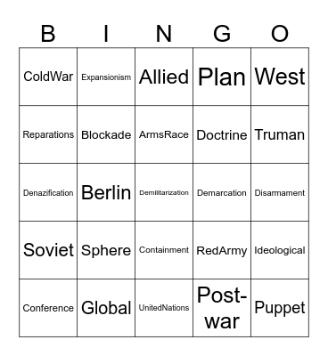 IGCSE KQ4 Origins of Cold War Bingo Card