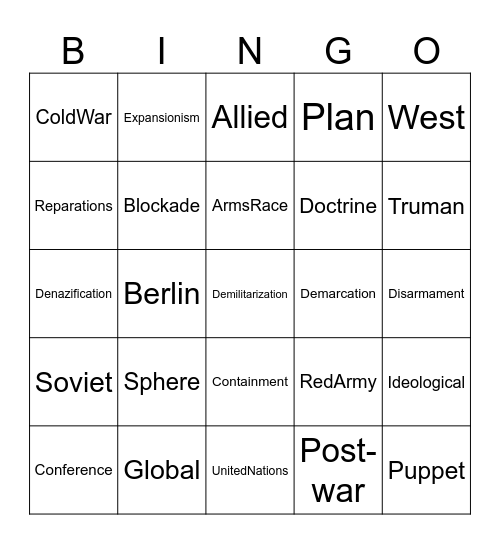 IGCSE KQ4 Origins of Cold War Bingo Card