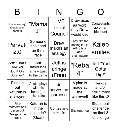 Survivor 45 Finale Bingo Card