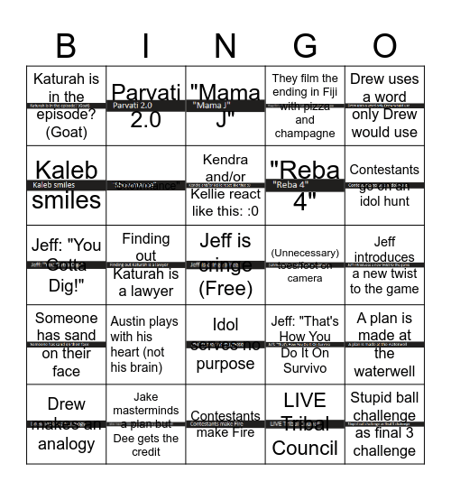 Survivor 45 Finale Bingo Card