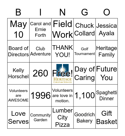 Volunteer Recognition Event  Bingo Card