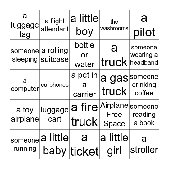 I-Spy Airport Bingo Card