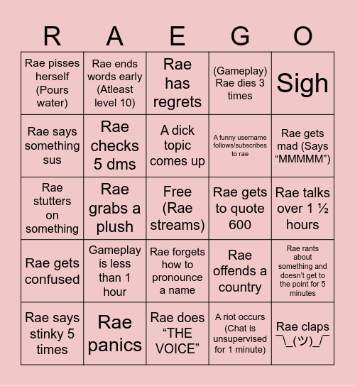 Raeiina Twitch Stream Bingo Stuff 2 Bingo Card