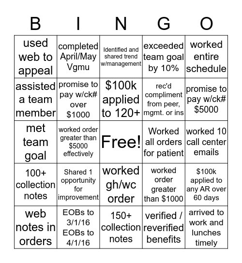 AR Bingo Card