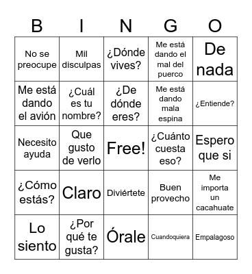 Spanish Idioms Bingo Card