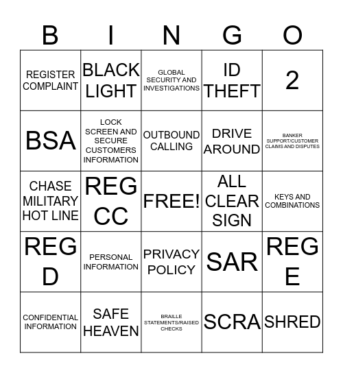 AUDIT Bingo Card