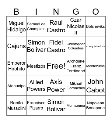 Important People Bingo Card