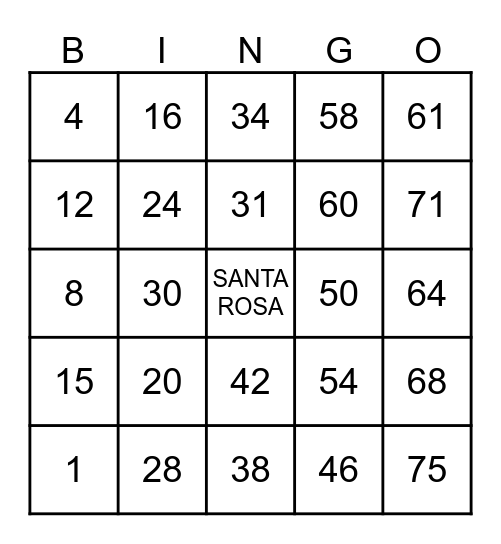 BINGO SANTA ROSA Bingo Card