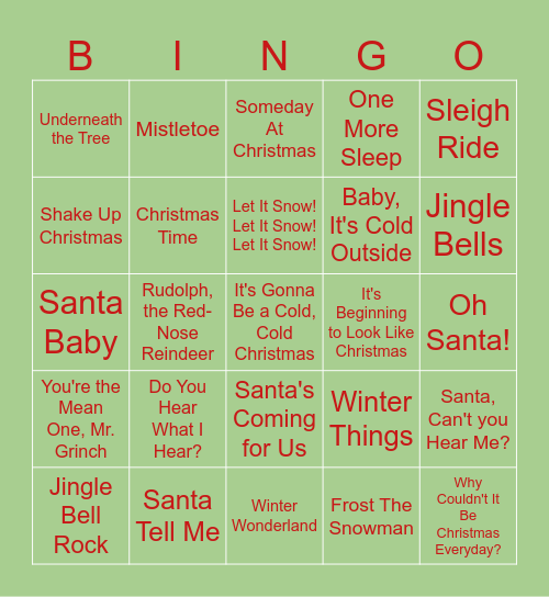 Christmas Music Bingo! Bingo Card