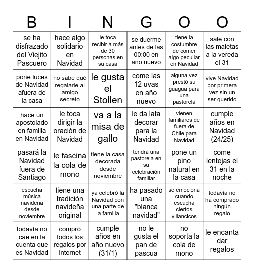 Bingo humano Bingo Card