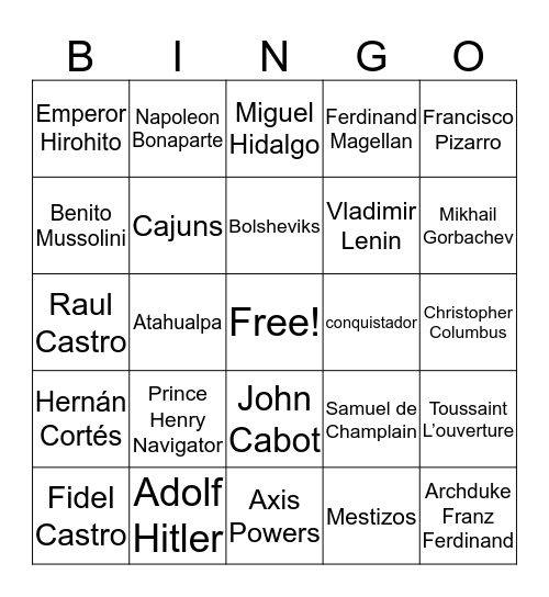 Important People Bingo Card