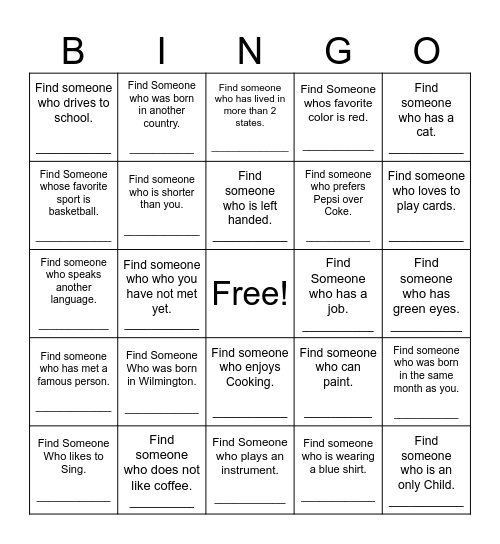 Find Someone Who... Bingo Card