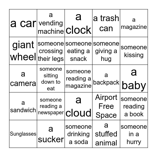 I-Spy Airport Bingo Card