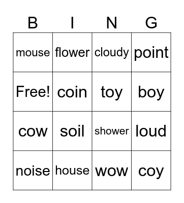 oi oy ou ow Bingo Card