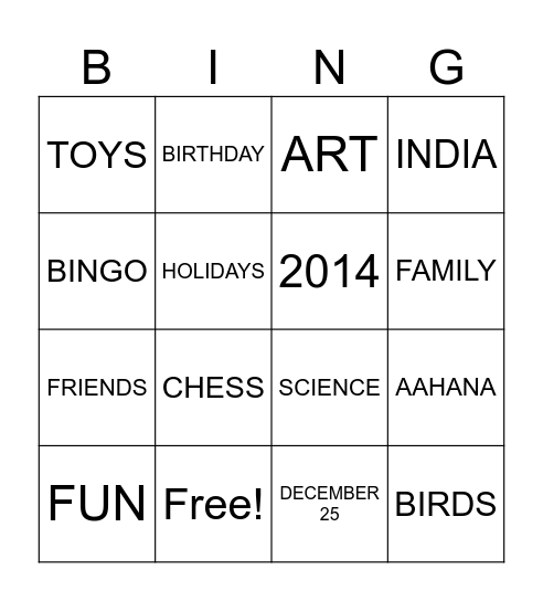 ZEEYA's BIRTHDAY BINGO Card