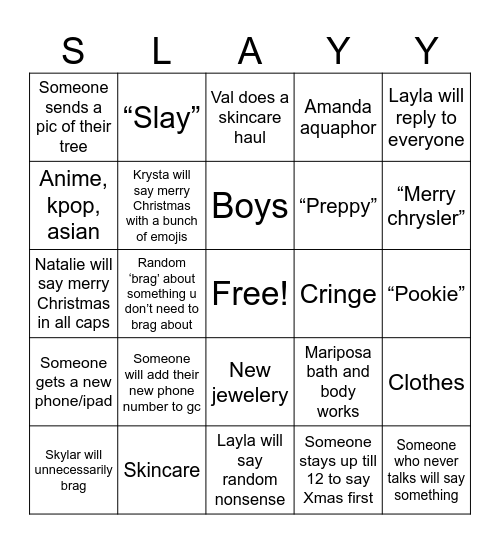 Christmas gc Bingo Card