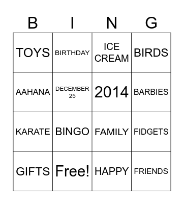 ZEEYA'S BIRTHDAY BINGO Card