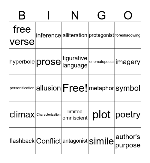 Literary Bingo Card