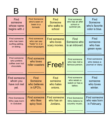 Find Someone Who... Bingo Card