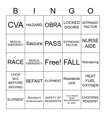 Module C Nurse Aide Bingo Card