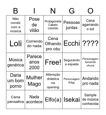 Opening de anime bingo Card