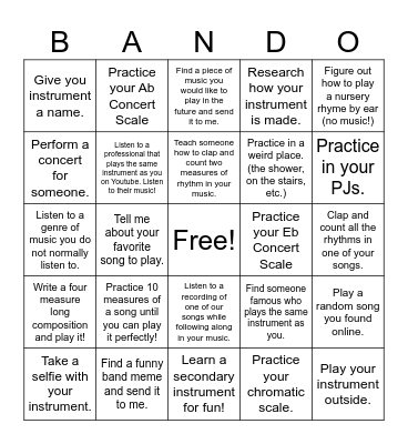 Band AMI 1 Bingo Card