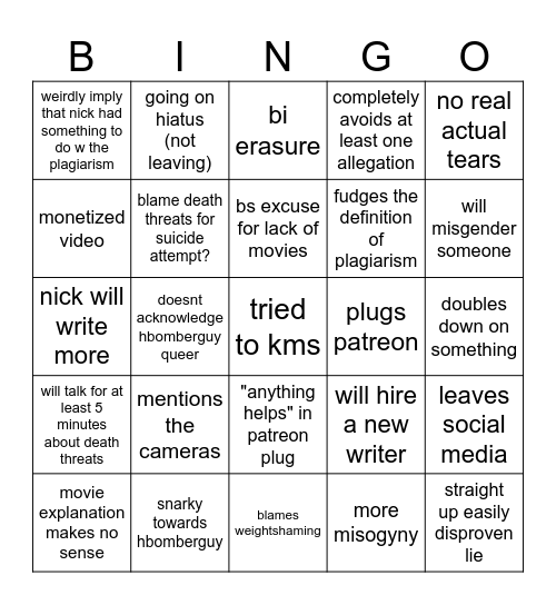 james somerton Bingo Card