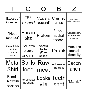 KingCobraJFS Food Hax Bingo Card