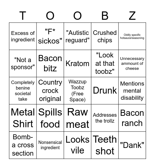 KingCobraJFS Food Hax Bingo Card