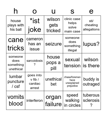 house le médecin Bingo Card