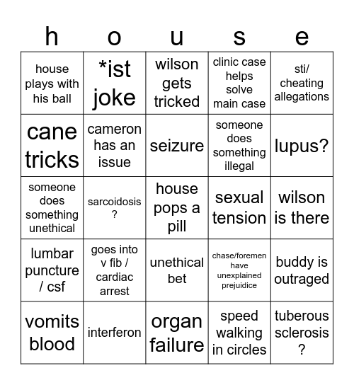 house le médecin Bingo Card