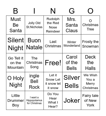 Christmas music bingo Card
