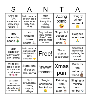 Steph's Holiday movie bingo Card