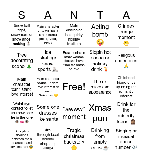 Steph's Holiday movie bingo Card