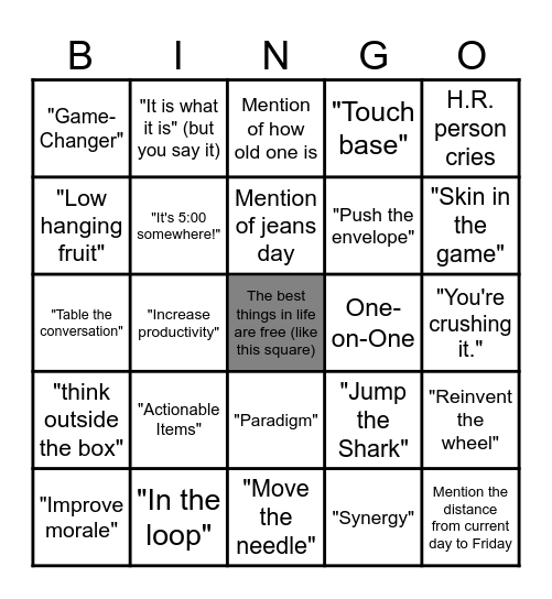 Corporate Jargon in Meetings Bingo Card