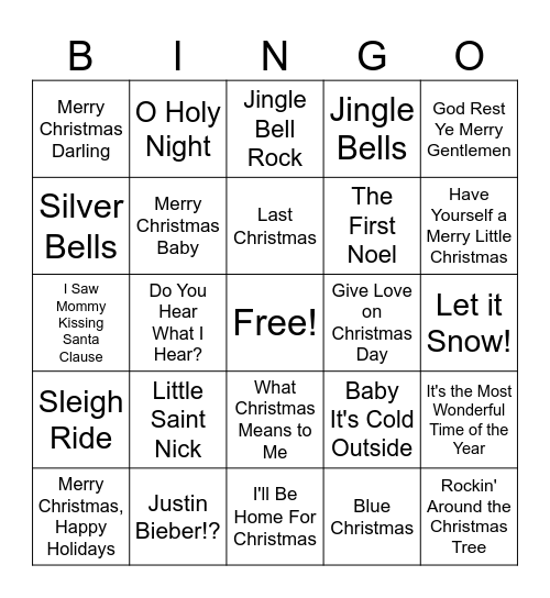 Christmas Carol Bingo Card