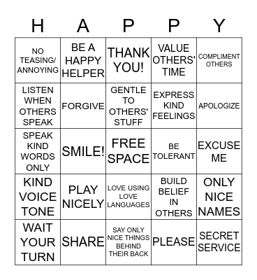 HAPPY HOME BINGO Card