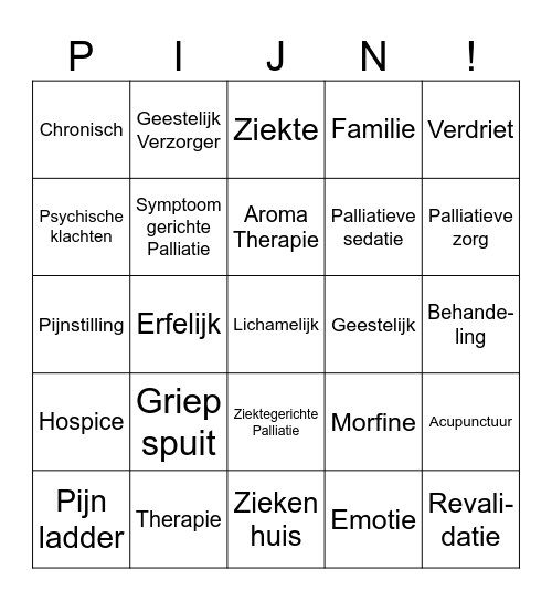 Pijn Bingo Card