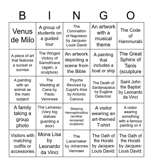 The Louvre Bingo Card