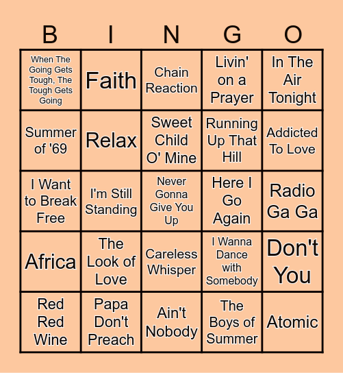 Music Bingo Card