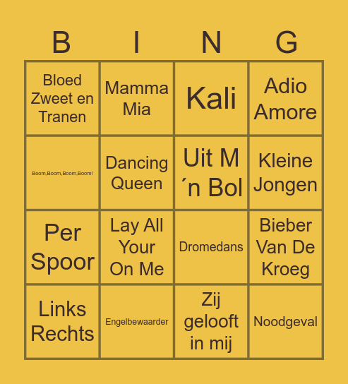 Muziek Bingo Card