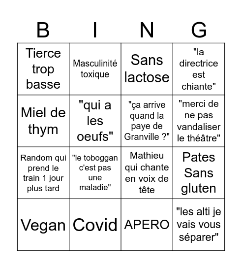 Bingo des chanteurs de Sequentiae Bingo Card