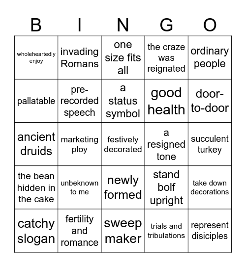 Christmas traditions Bingo Card