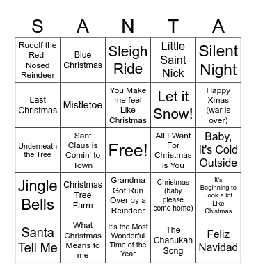Holiday Music BINGO Card