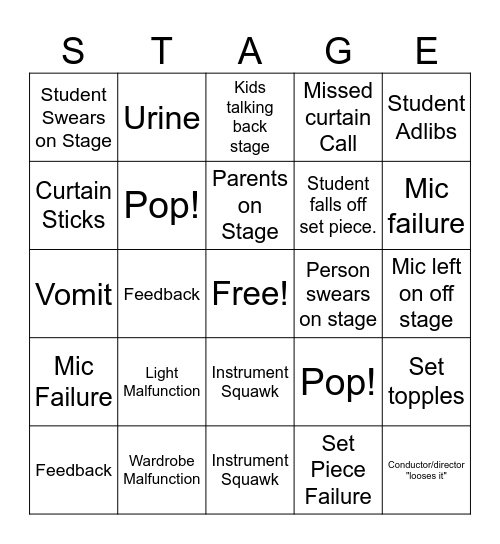 Stage Manager BINGO Card