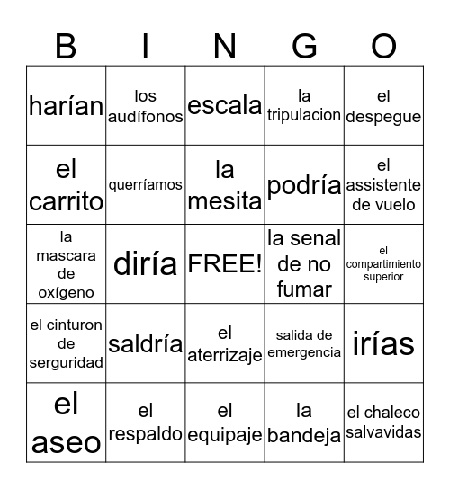 Airplane Bingo Card