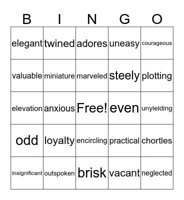 Vocabulary Bingo Card