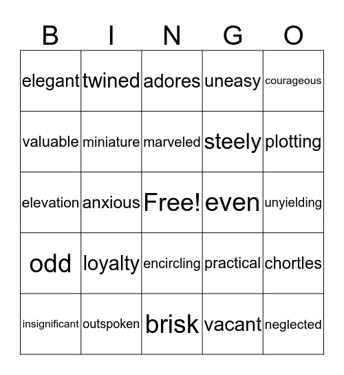 Vocabulary Bingo Card